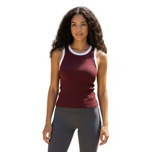 Move Theology Active Wear Women's  Ribbed Ringer Tank Top, Maroon/white; Sz. L